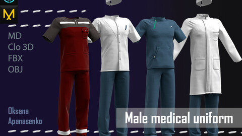 Male medical uniform. Clo 3D/MD project + OBJ, FBX files