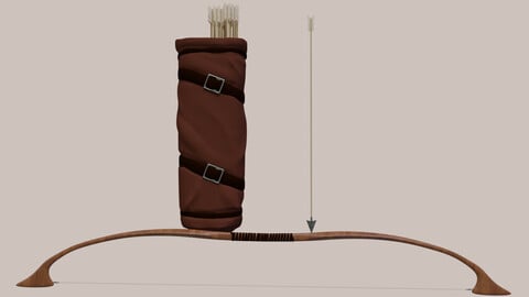 Set of bow quiver and arrows PBR 3D model