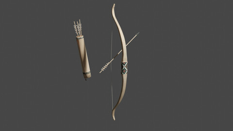 Bow and Arrows with Quiver Low-poly 3D model