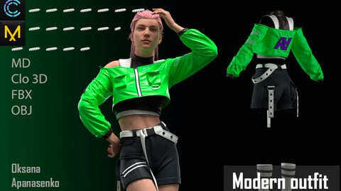 Modern outfit. Clo 3D/MD project + OBJ, FBX files