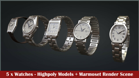 Five Watches Highpoly Models + Render Scene