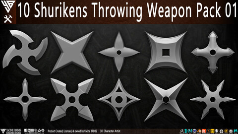 10 Shuriken Throwing Weapons Pack 01