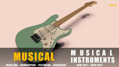 electric guitar Musical instruments full detail low poly and high poly