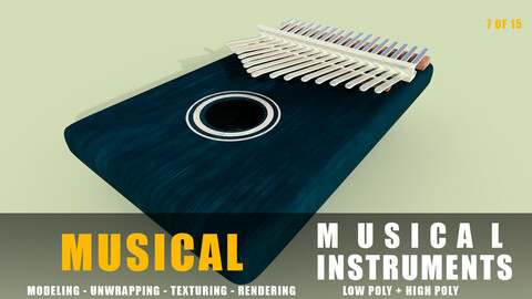 kalimba Musical instruments full detail low poly and high poly