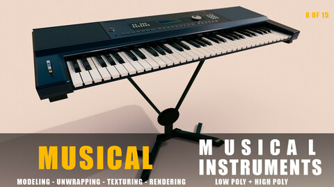keyboard Musical instruments full detail low poly and high poly