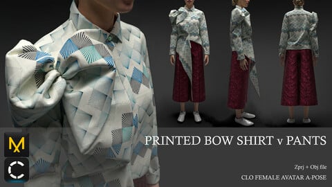 PRINTED BOW SHIRT v PANTS