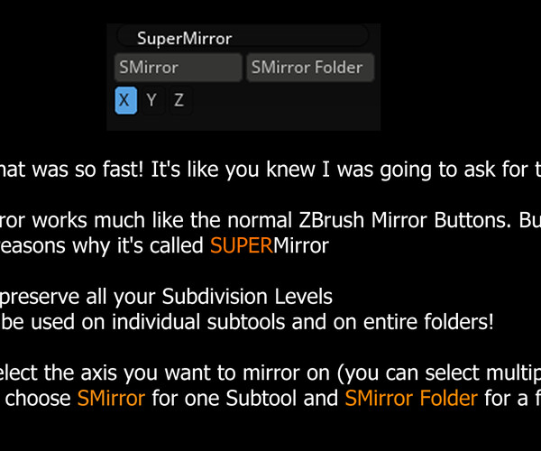 ArtStation SuperMirror Mirror Zbrush folders and preserve