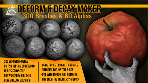 Deform And Decay Maker: 300 ZBrush Brushes And 60 Alphas