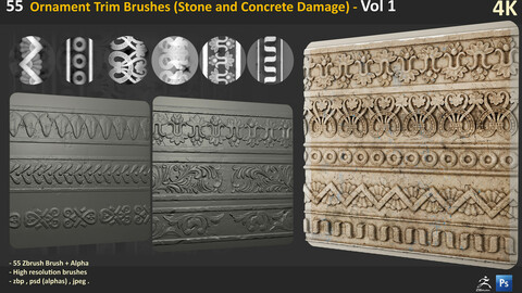 55 Ornament Trim Brushes (Stone and Concrete Damage) - Vol 1