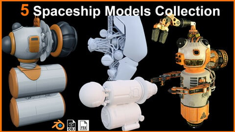 5 Unique Spaceship Models Collection |  FBX, OBJ & Blend file