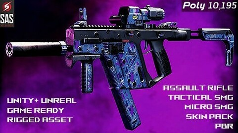 Assault Rifle + Tactical SMG + Micro SMG + Bonus Skin Pack + Attachments | Unity + Unreal | AAA Quality PBR + Mobile | Primary Weapon