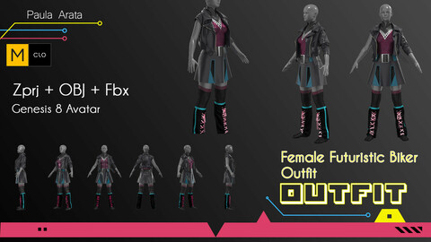 Female Futuristic Biker Marvelous/CLO project +OBJ+FBX