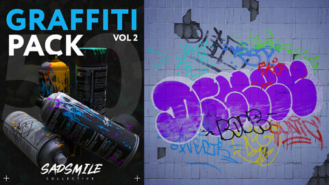 50 Graffiti Decals Vol.2 + Substance Painter Material + UE4 Materials