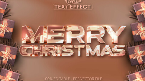 Merry christmas text, rose gold color style editable text effect
