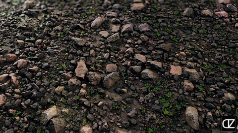 PBR - ROCKY GROUND WITH VEGETATION - 4K MATERIAL