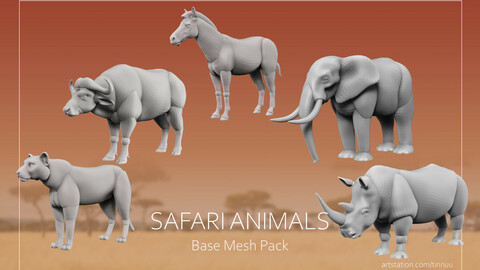 Safari Animals Base meshes - Blockout