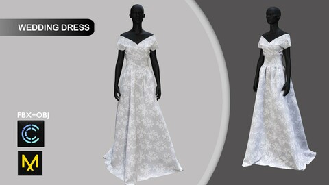 Wedding Dress. Marvelous Designer/Clo3d project + OBJ + FBX