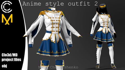 Anime style outfit 2. Marvelous Designer/Clo3d project + OBJ.