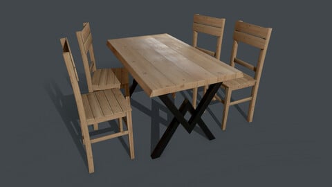 Pine Table and Chair PBR Model 4K Texture