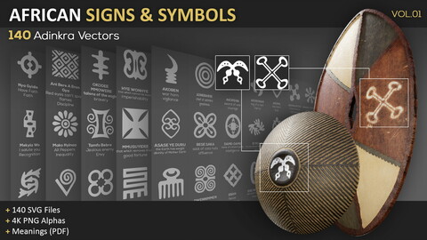 140 African Signs & Symbols Vol.01 (Adinkra Vectors)