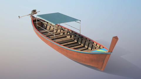 Long Tail Boat PBR Low-poly 3D model