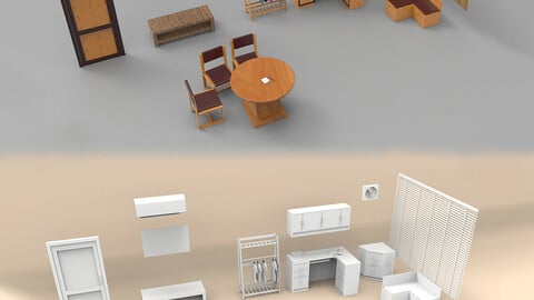 Office cabin interior 3d model low-poly