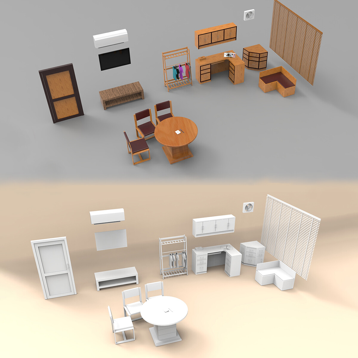Y s creation office cabin interior 3d model low poly