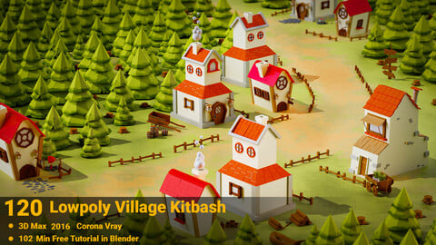 120 Lowpoly Village Kitbash + 102 Min  Tutorial _ VOL 01