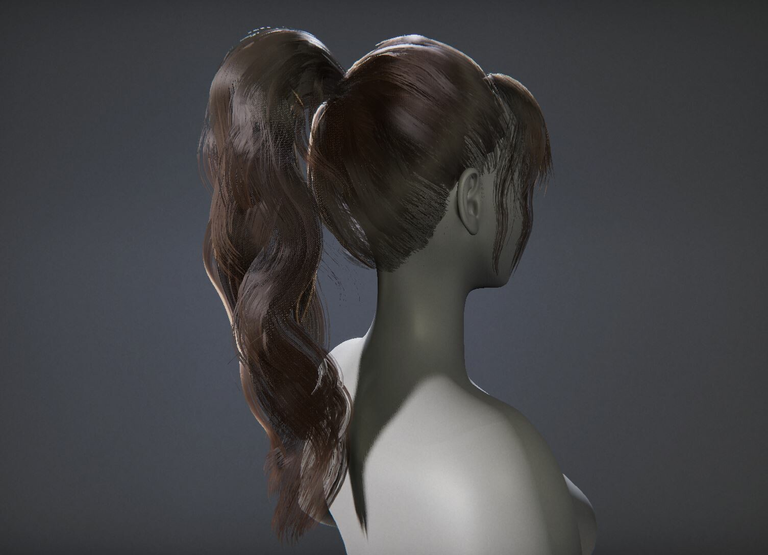 3D model Realistic Woman high ponytail long Hair Style VR / AR