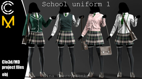 School uniform 1. Marvelous Designer/Clo3d project + OBJ.