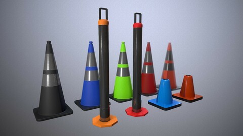 PBR Low poly Traffic cone Pack