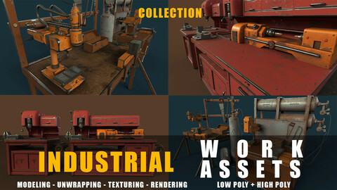 industrial work assets game ready low poly and high poly  collection