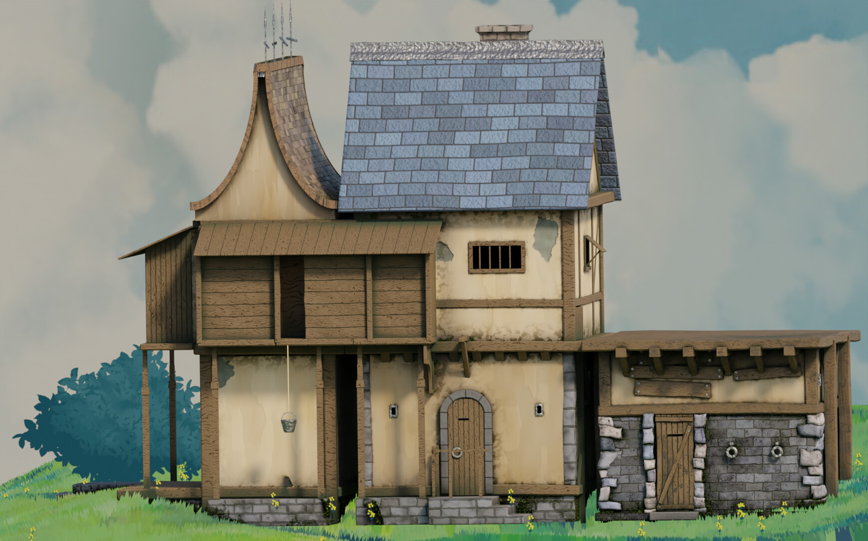 Artstation Fantasy Stylized Medieval House B8 Game Assets