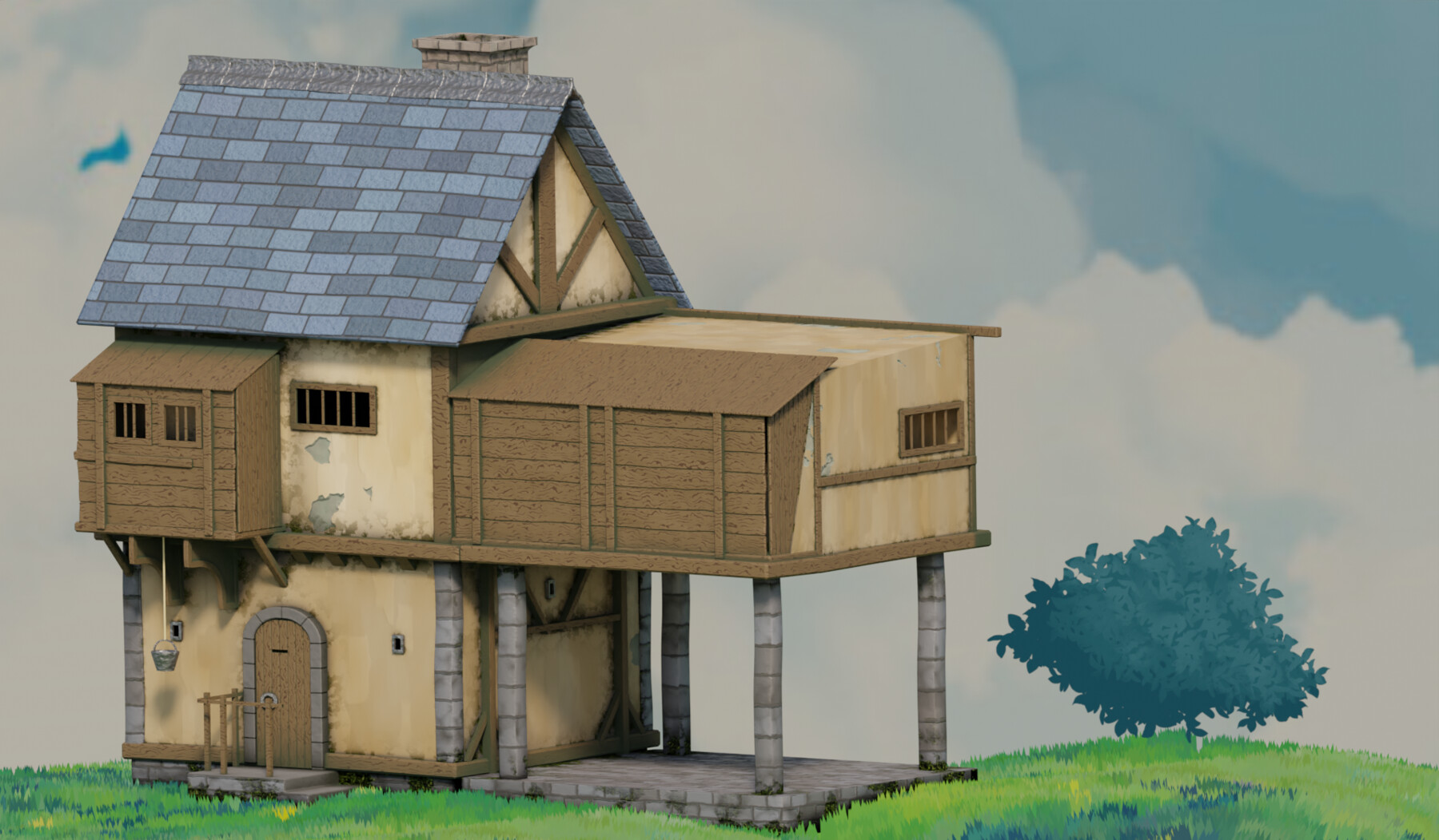 Artstation Fantasy Stylized Medieval House B9 Game Assets