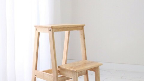 Solid wood 2-tier folding step stool