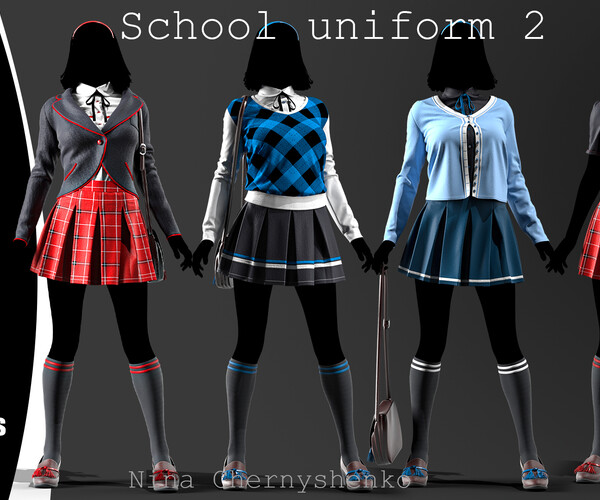 ArtStation - School uniform 2. Marvelous Designer/Clo3d project + OBJ ...
