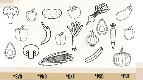 Vegetable Outline Bundle SVG, Vegetable Bundle Cricut Cut File, Vegetable Bundle PNG Printable, pdf, dxf, Vegetable Bundle Digital Download