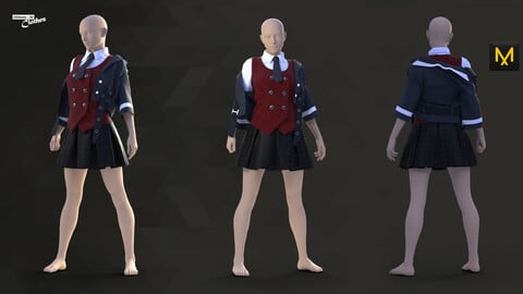 Girl School Uniform with Jacket - 80 Marvelous Designer and Clo3D