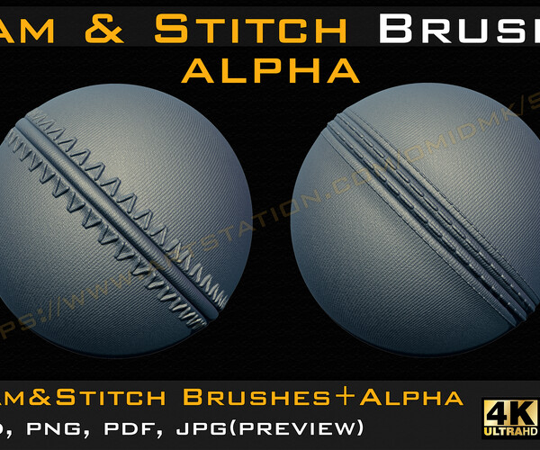 ArtStation - 50 Seam & Stitch Brushes & Alpha (Tileable 4k-16bit) Vol.01