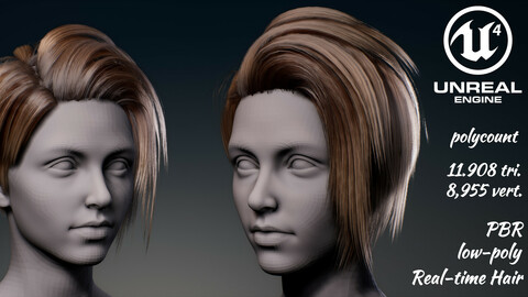 Real-time woman hair Low-poly