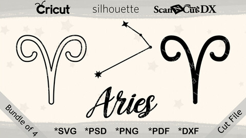 Aries Zodiac Icons and Constellation Cut File Bundle svg, png, pdf, dxf, pdf, Astrology Clipart, Cricut, Silhouette, Outline, Decal File