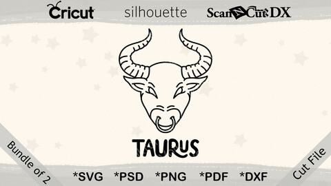 Taurus Zodiac Icon Line Art Cut File Bundle svg, png, pdf, dxf, pdf, Astrology Clipart, Cricut, Silhouette, Outline, Decal File
