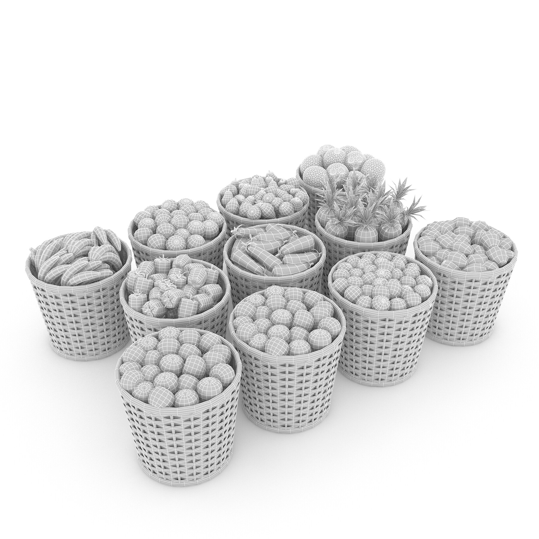 ArtStation basket fruit and vegetable market sale 3D model Game Assets