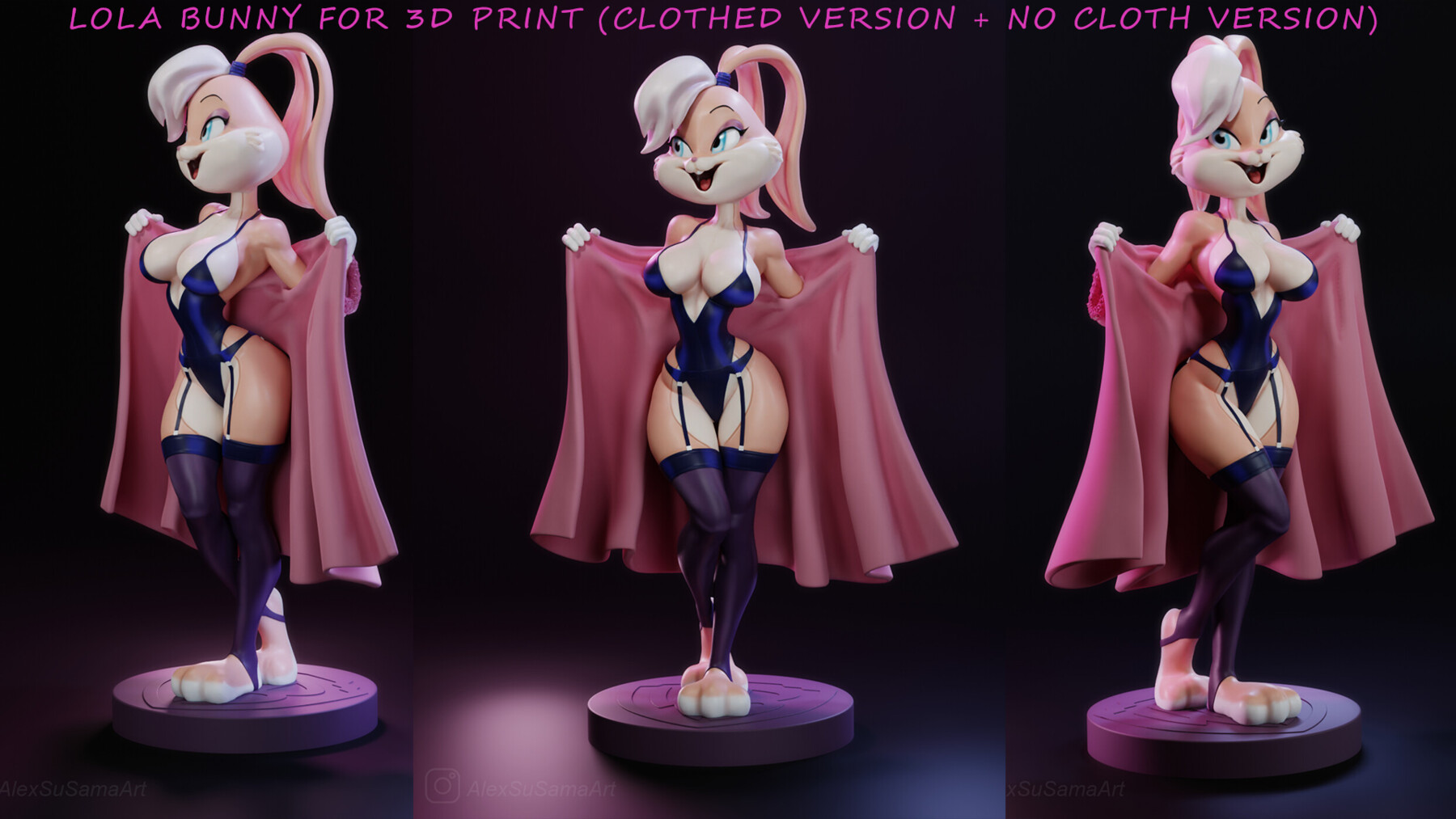 Musaab Shukri - Lola Bunny Fan Art for 3D Print (clothed version + no cloth  version)