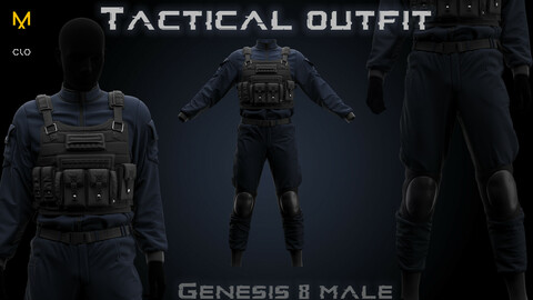 Clo3d/Marvelous designer Male Tactical outfit. Zprj/Obj/Pose
