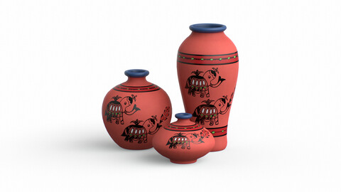 Madhubani Coral Terracotta Pots painted