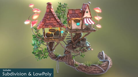 Subdivision LowPoly Fairy Treehouse
