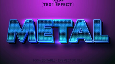 Metallic blue color text effect, shiny metallic alphabet style