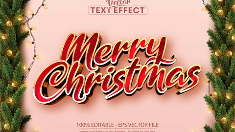 Merry christmas text, shiny rose gold style editable text effect