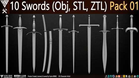 Pack of Swords (Obj, STL, ZTL) Volume 01